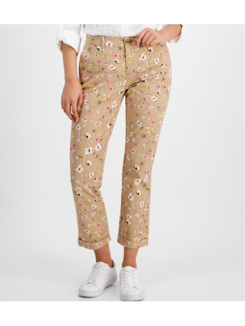 Tommy Hilfiger Size 4 Beige Floral-Print Cuffed Chino Pants NWT